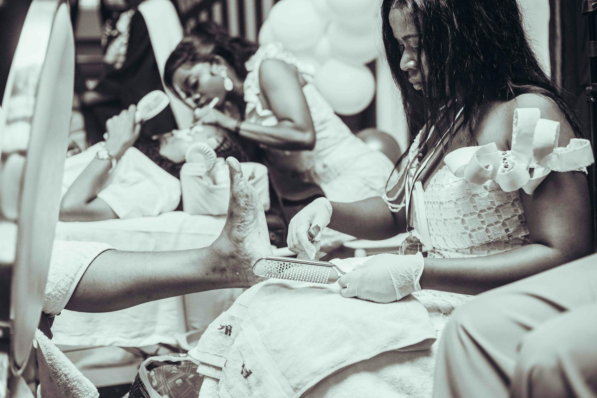 Women enjoying a pedicure session at a spa, showcasing relaxation and beauty care routines.